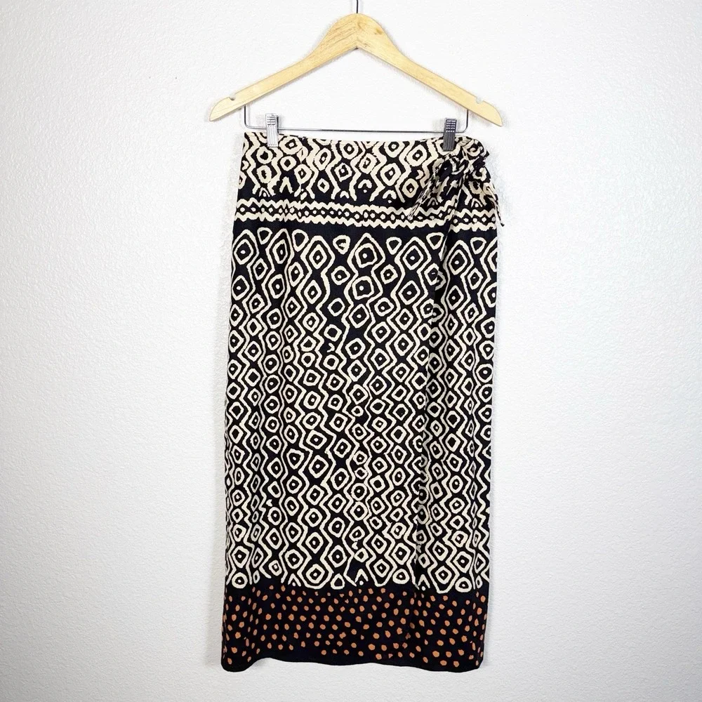 Vintage Jane Seymour Size 6 Womens Boho Beach Resort Linen Blend Midi Wrap Skirt